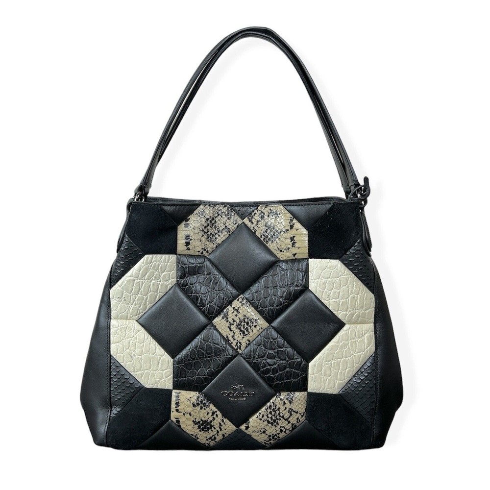 Coach Women's Quilt Edie Shoulder Bag 31 in Exotic Embossed Leather Black $495